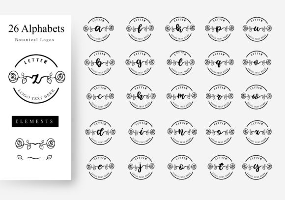 26 Lowercase Alphabets Botanical Logos