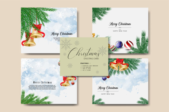 4 Christmas Greeting Card Bundle and Print Templates