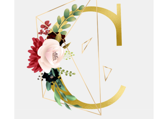 Alphabet C Floral Wreath Golden Foil and Graphic Templates