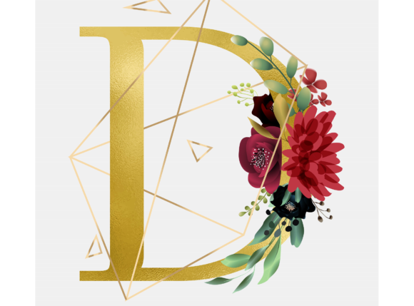 Alphabet D Floral Wreath Golden Foil