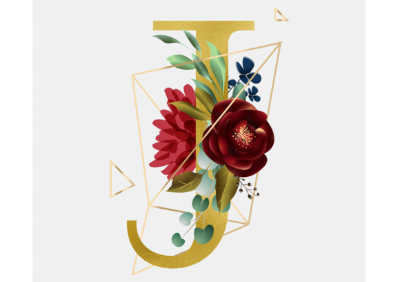 Alphabet J Floral Wreath Golden Foil and Graphic Templates