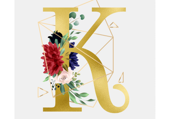Alphabet K Floral Wreath Golden Foil and Graphic Templates