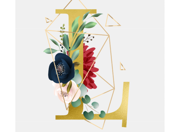 Alphabet L Floral Wreath Golden Foil and Graphic Templates