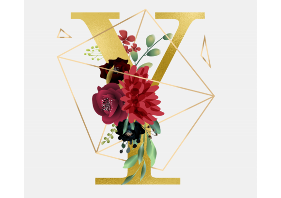 Alphabet Y Floral Wreath Golden Foil and Graphic Templates