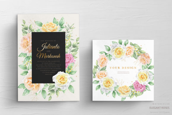 Beautiful Floral and Leaves Wedding Invi Print Templates