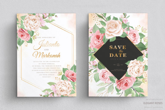 Beautiful Floral and Leaves Wedding Invitation Print Templates