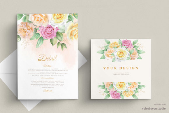 Beautiful Floral Wedding Card Set and Print Templates