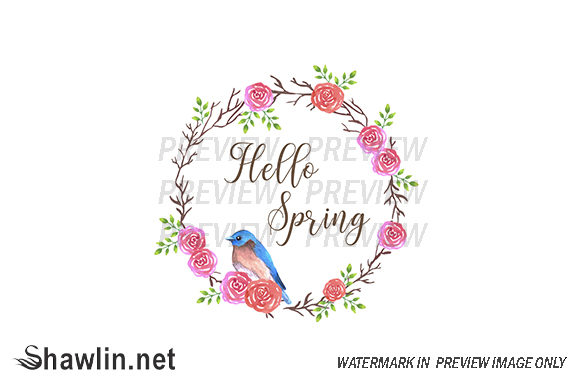 Bluebird on a Rose Wreath