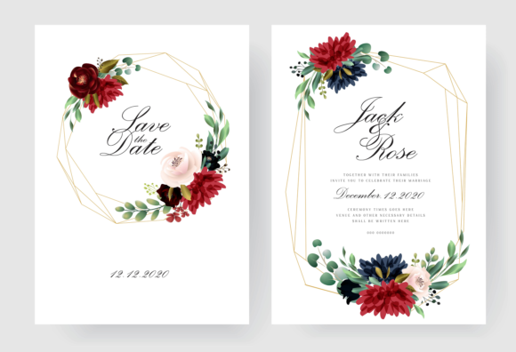 Burgundy Floral Wedding Invitation Card Print Templates