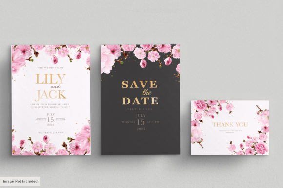 Cherry Blossom Invitation Card Set and Print Templates