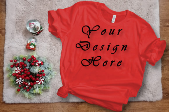 Christmas Bella Canvas Red Tshirt Mockup and T-Shirts