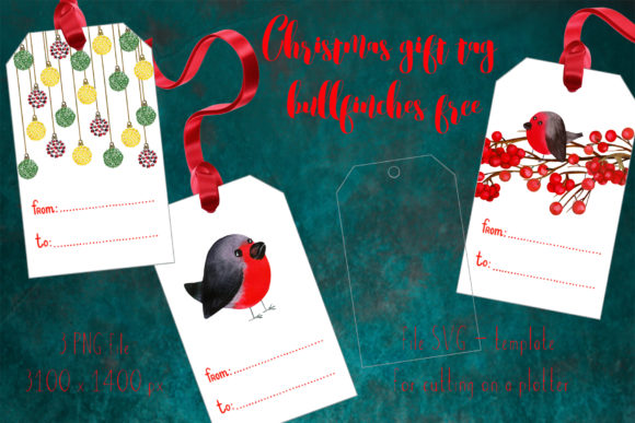 Christmas Gift Tag Bullfinches and Print Templates
