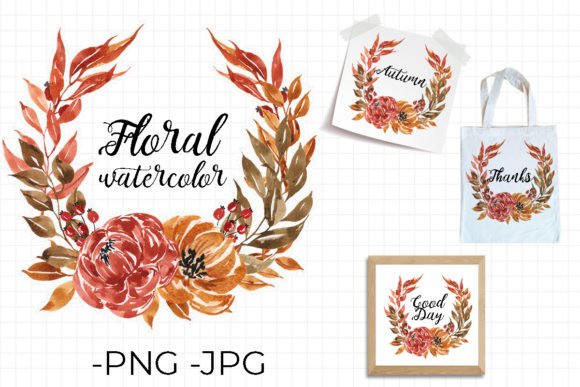 Floral Wreath Autumn Falls Watercolor 2 Crafts