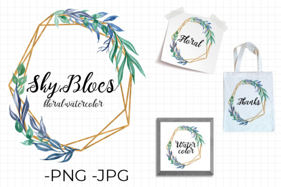 Frame Sky Blues Watercolor Floral Crafts