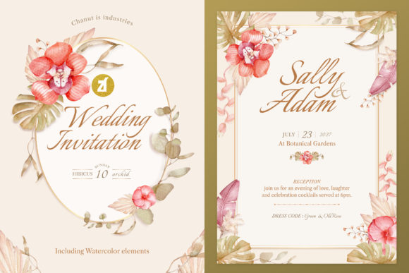 Hibiscus Cymbidium Wedding Invitation and Print Templates