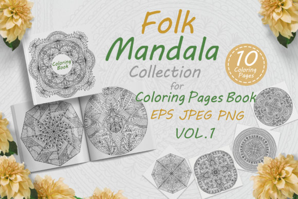 Mandalas with Folk Style Ornaments Vol-1 and Coloring Pages Amp
