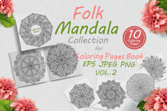 Mandalas with Folk Style Ornaments Vol-2 and Coloring Pages Amp