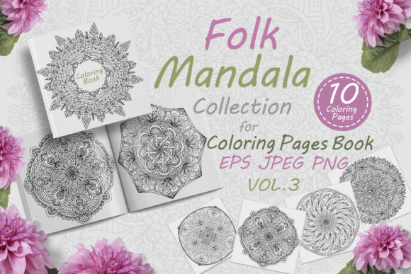 Mandalas with Folk Style Ornaments Vol-3 and Coloring Pages Amp