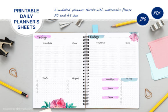 Undated Daily Planner Sheets. Print Templates