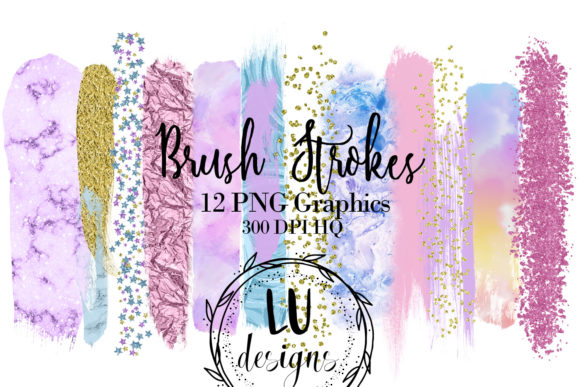 Unicorn Rainbow Paint Brush Strokes and Decorative Elements