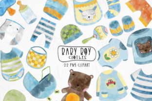 Watercolor Baby Boy Clothes Clipart for Crafts