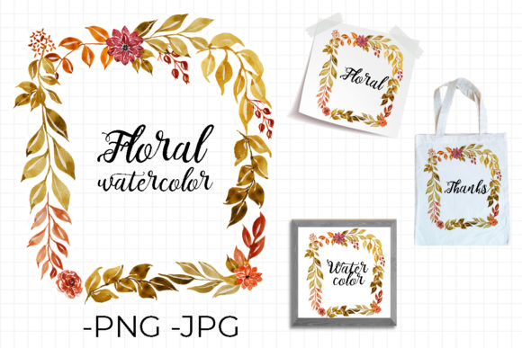 Watercolor Floral Autumn Fall Frame 4 & Crafts