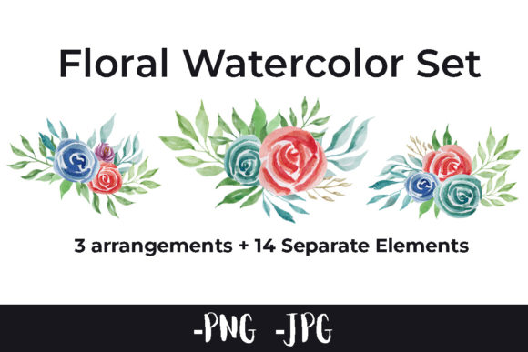 Watercolor Flower Arrangements Set for Crafts