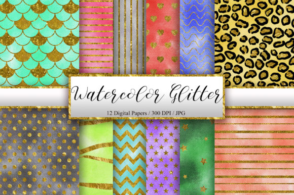 Watercolor Glitter Digital Papers and Patterns