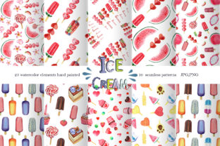 Watercolor Ice Cream Clipart, Patterns