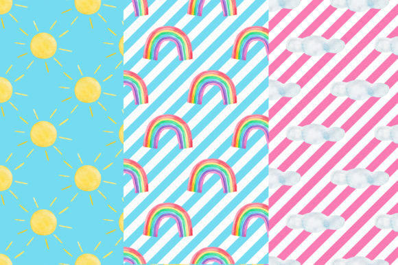 Watercolor Weather Digital Papers and Patterns