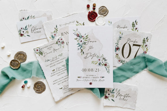White Green Foliage Wedding Suite and Print Templates