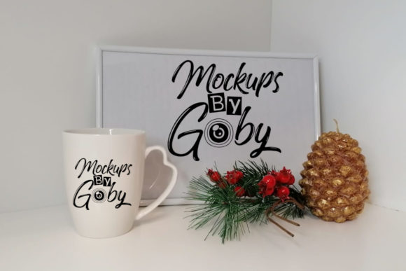 White Mug and White Frame Mockups, Xmas