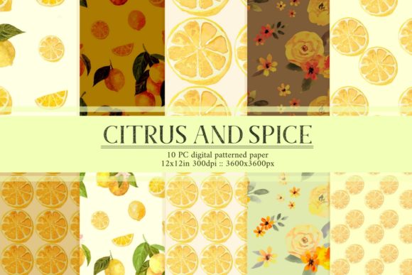 Yellow Lemon Roses Repeating Pattern Set for Branding and Patterns